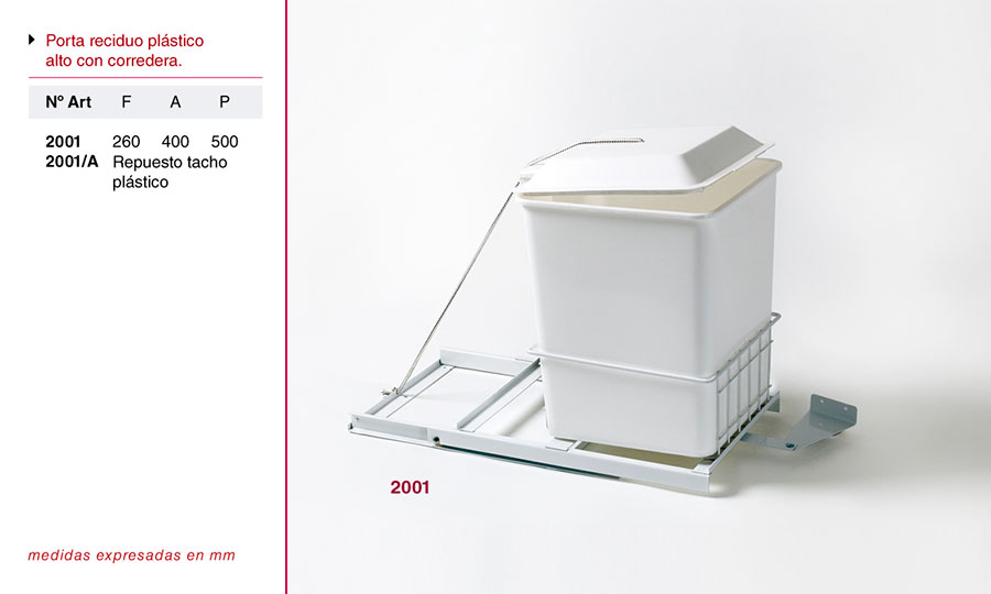 Porta residuo de plastico alto con corredera